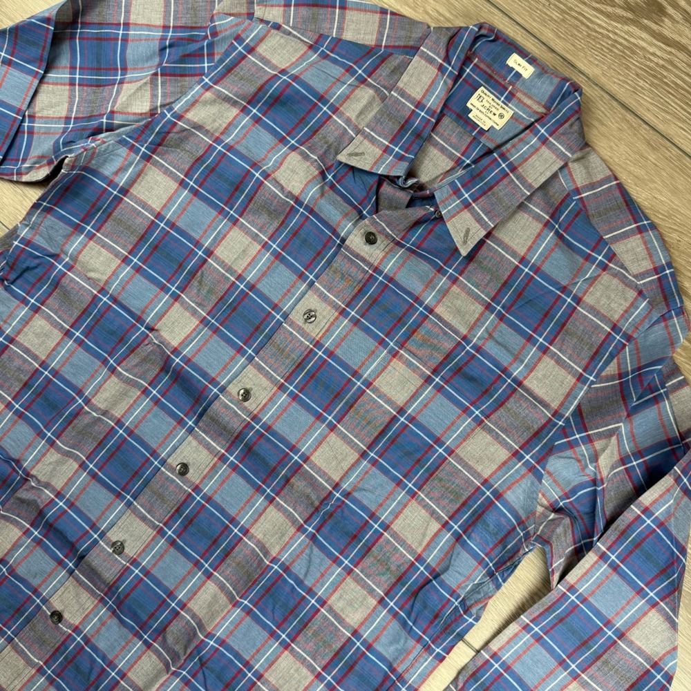 J.Crew Mens Button Down Shirt Slim Fit Plaid Blue Grey XL